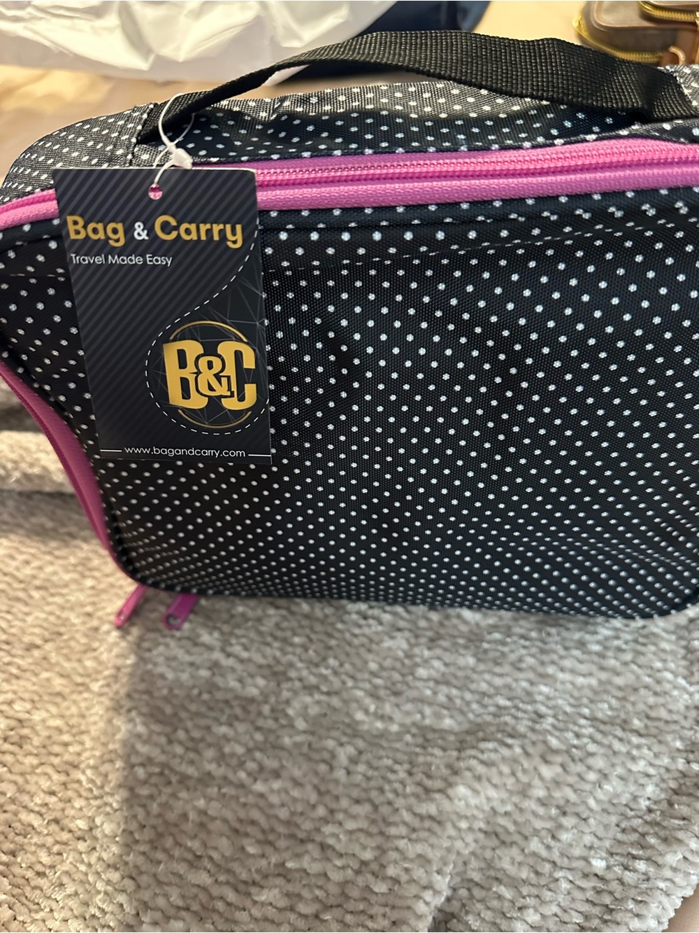 Black Polka Dot Cosmetic Case with Pink Trim